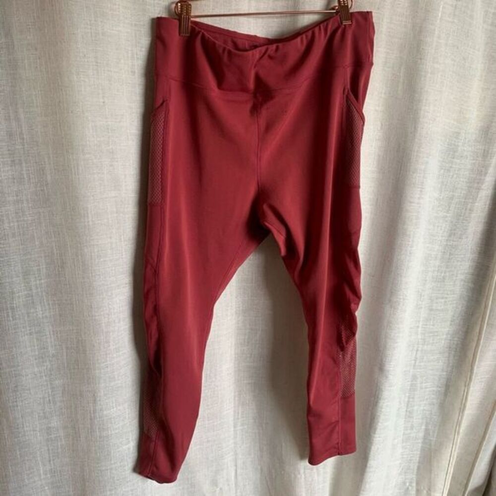 Mesh Panel Leggings Womens 2XL Burgundy High‎ Waisted Y2K Athleisure Sculpting